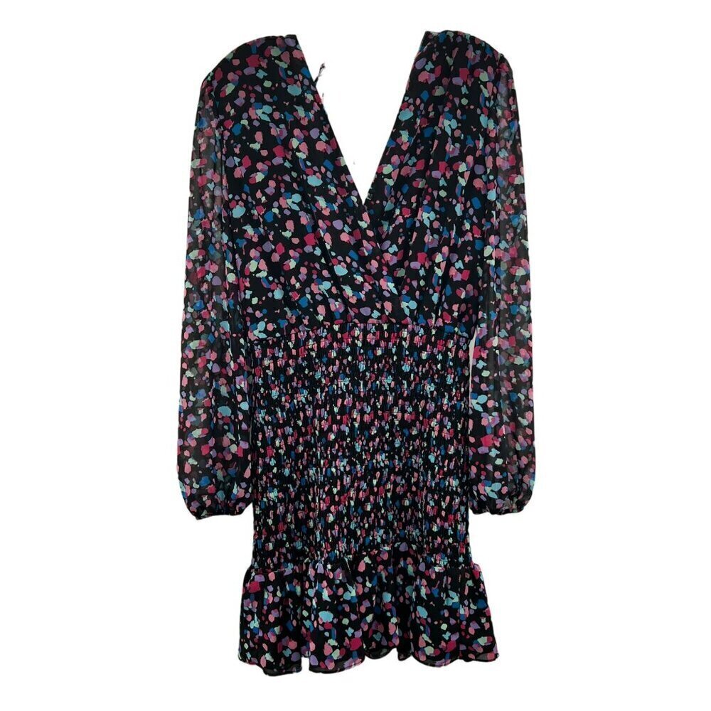 Henry Women's V-Neck Long Sleeve Smocked Dress Size Medium Low Tie Back New